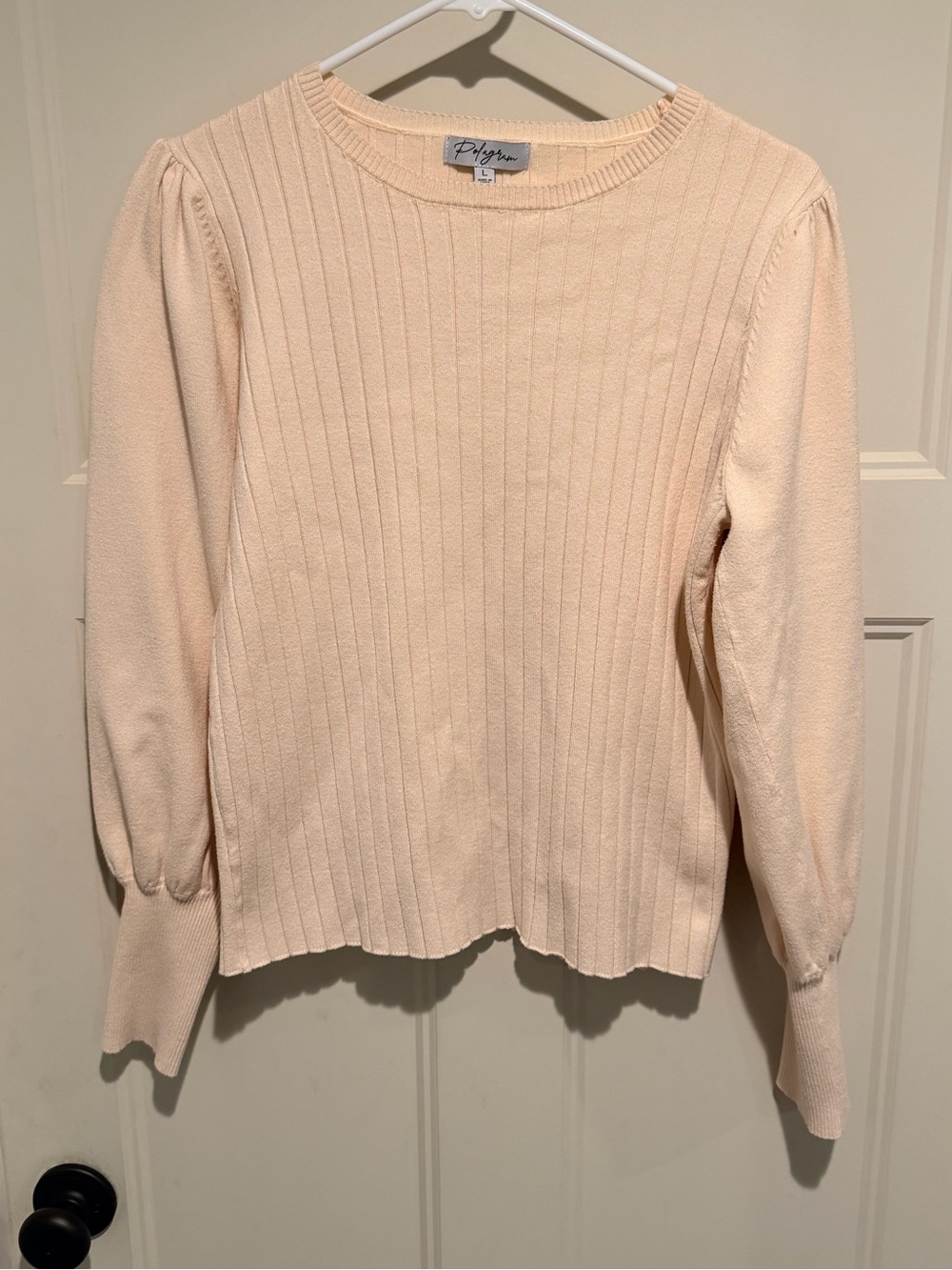 Polygram Cream Ribbed Long Sleeve Knit Top - L